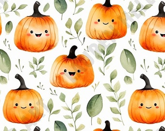 Cheerful Smiling Pumpkins - Seamless, Repeating Pattern - 2 files, tiled & not tiled - 300 DPI, High Resolution, RGB