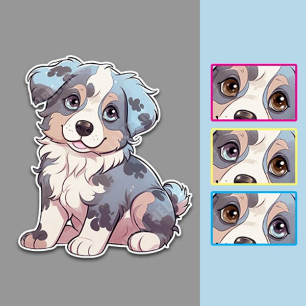 Australian Shepherd Blue Merle NO Tail Clipart PNG Bundle - 4 Files (4 Eye Color Variations) - Transparent Background - 300 DPI - Resizable