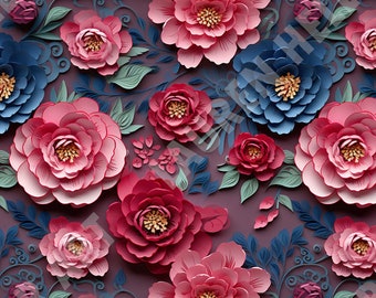 Unique Paper Quilled Peonies - Seamless, Repeating Pattern - 2 files, tiled & not tiled - 300 DPI, High Resolution, Print Ready