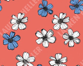 4th of July - Red, White and Blue Flowers - Seamless Repeating Pattern Repeat Pattern - Patriotic Design - Independence Day - July 4 Design