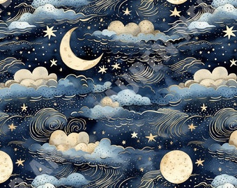 Starlit Moon Seamless Pattern – High Resolution, RGB (Digital Download)