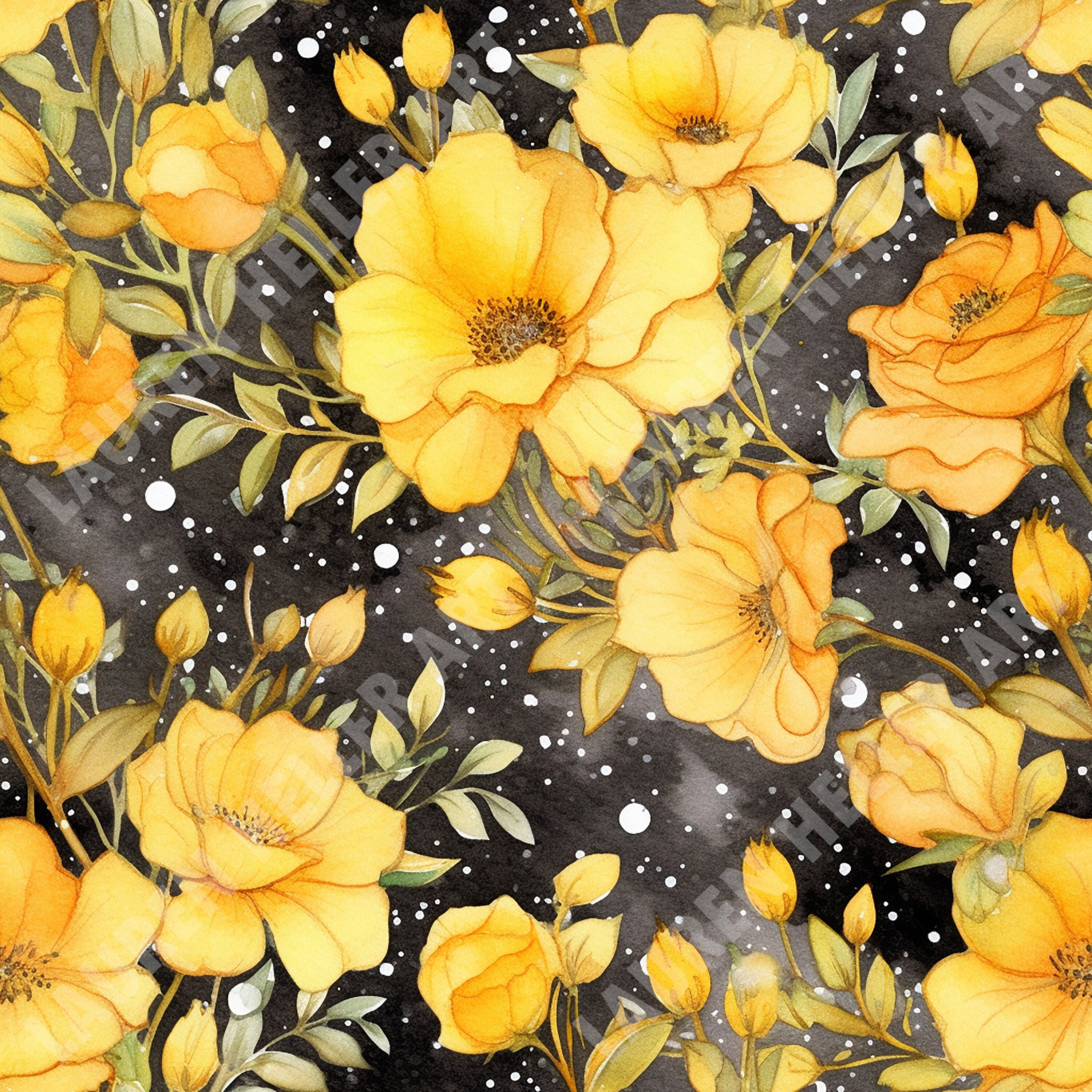 Watercolor Yellow Floral Galaxy Seamless Pattern (digital Download) - Etsy
