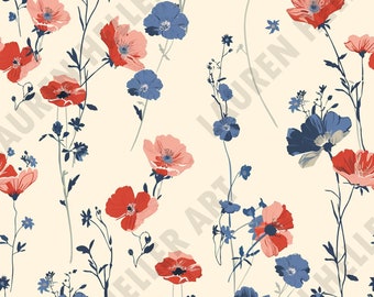 4th of July - Red White and Blue Petite Flowers - Seamless Repeating Pattern Repeat Pattern - Patriotic Design - Independence Day July 4