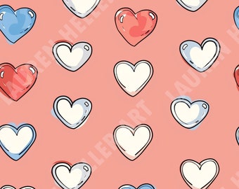 4th of July - Red, White and Blue Hearts - Seamless Repeating Pattern Repeat Pattern - Patriotic Design - Independence Day - July 4 Design