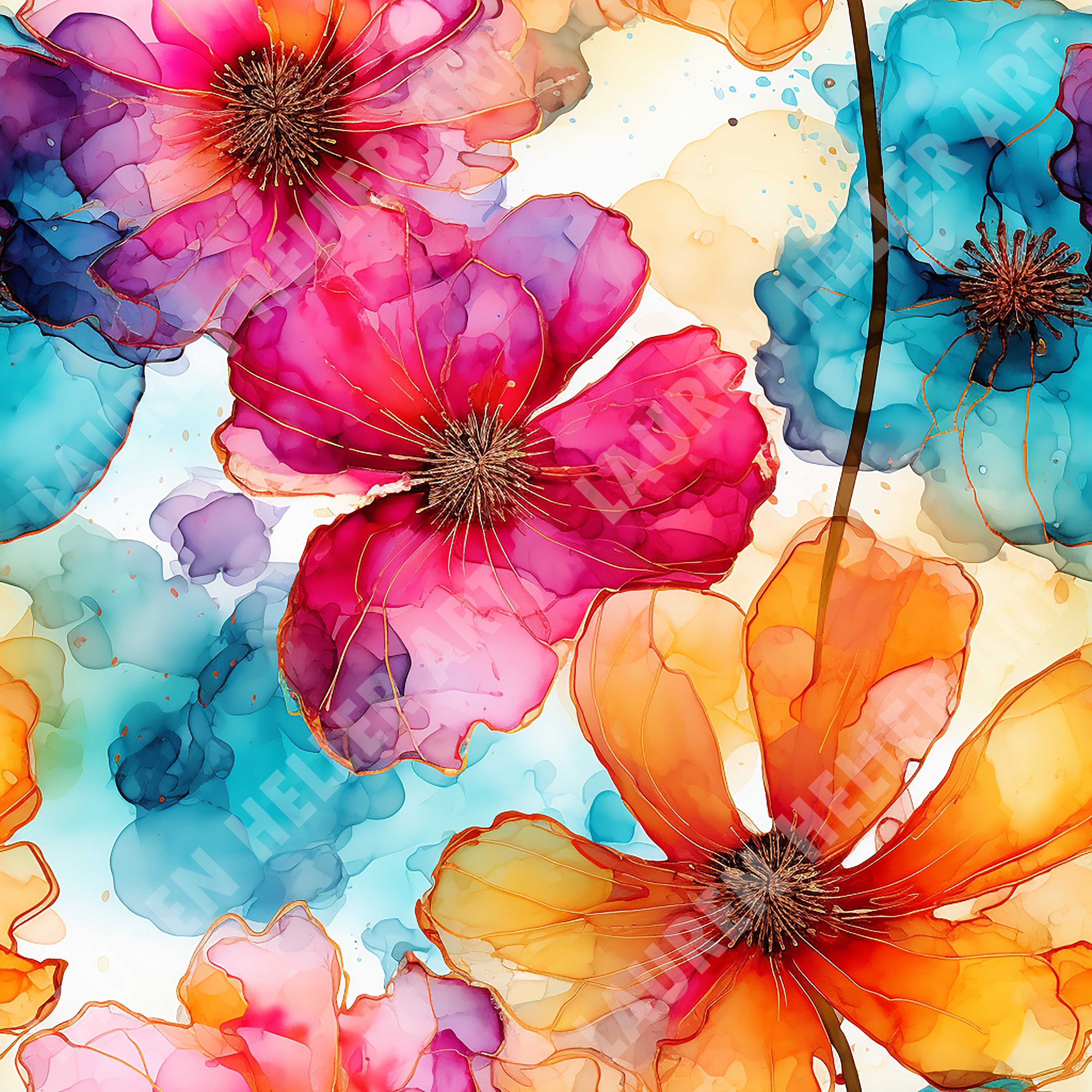 Vibrant Colored Alcohol Ink Flowers - Seamless, Repeating Pattern - 2 ...