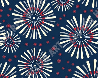 4th of July - Red White and Blue Firework Print - Seamless Repeating Pattern Repeat Pattern - Patriotic Design - Independence Day - July 4