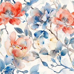 Aquarela Flores e Peônias Abstratas - Padrão Repetitivo e Sem Costura - Download Digital - Arte de Flores - Design do Dia das Mães