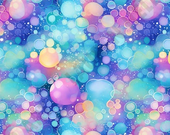 Watercolor Holographic Bubbles - Seamless, Repeating Pattern - 2 files, tiled & not tiled - 300 DPI, High Resolution, Print Ready