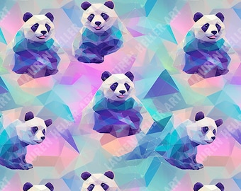 Happy Iridescent Giant Pandas Seamless Pattern - 2 files, tiled and not tiled - 300 DPI, High Resolution, Print Ready
