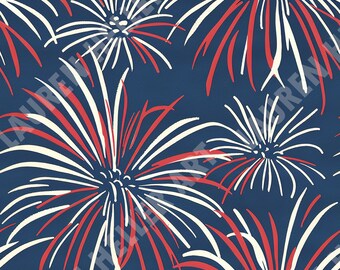 4 de julio - Impresión de fuegos artificiales rojos, blancos y azules - Patrón de repetición sin costuras - Diseño patriótico - Día de la Independencia - 4 de julio