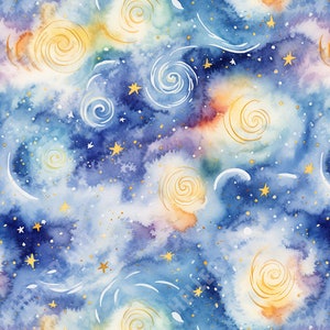 Deep Space Galaxy Swirls and Stars - Seamless, Repeating Pattern - 2 files, tiled & not tiled - 300 DPI, High Resolution, Print Ready