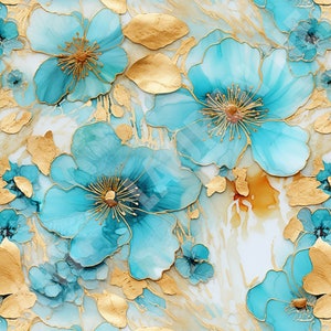 Alcohol Ink Flower Fabric Tileable Design Seamless Pattern Floral Painted Design Faux Embossing 3D Flowers