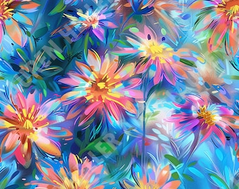 Abstract Expressionism Daisies and Wildflowers - Seamless, Repeating Pattern - Digital Download - Flower Art - Mother's Day Design