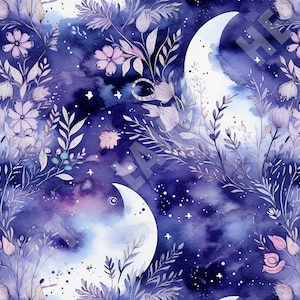 Lunar Radiance in Bloom: Ethereal Moonlit Flowers - Seamless, Repeating Pattern - 2 files, tiled & not tiled - 300 DPI, High Resolution, RGB