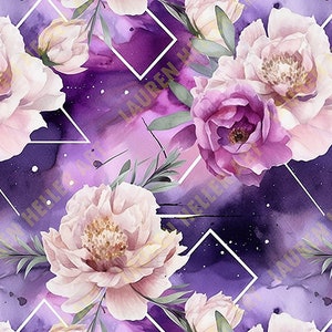 Watercolor Peonies Galaxy Seamless Pattern – Floral Lavender (Digital Download)