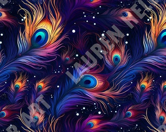 Cosmic Peacock Feathers - Seamless, Repeating Pattern - 2 files, tiled & not tiled - 300 DPI, High Resolution, Print Ready