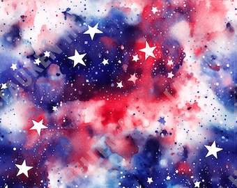 4th of July - Red, White and Blue Galaxy Stars - Seamless Repeating Pattern Repeat Pattern - Patriotic Design Independence Day July 4 Design