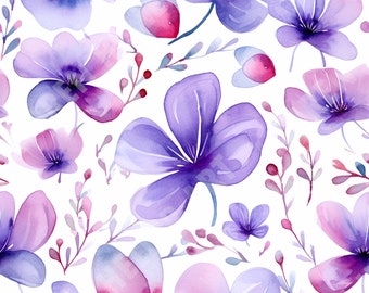 Purple Flowers and Hearts Seamless Repeating Pattern - Digital Download - Flower Art - Mother's Day Design - Floral Spring Design