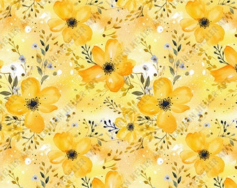 Watercolor Yellow Wildflowers Galaxy - Seamless, Repeating Pattern - 2 files, tiled and not tiled - 300 DPI, High Resolution, Print Ready