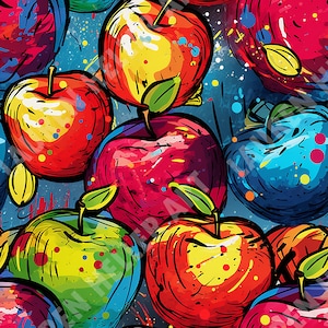 Mele rosse Mela verde Mele blu Modello senza cuciture Pop Art Modello di mela Mele colorate Arte Apple Carta digitale Apple Pop Art Design