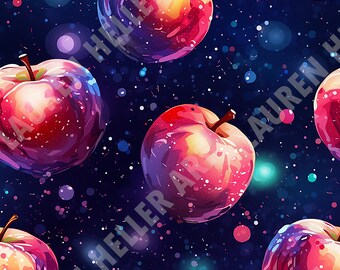 Red Cosmic Apple Seamless Pattern Galaxy Apples Pattern Teacher's Apple Back to School Cosmic Galaxy Digital Paper Science Teacher Gift