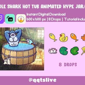 TIBURÓN SWOLE ANIMADO Hot Tub Hype Jar - Stream Tip Cup / Jar - 2 capas - Opciones de 8 bits - Tutorial de configuración incluido