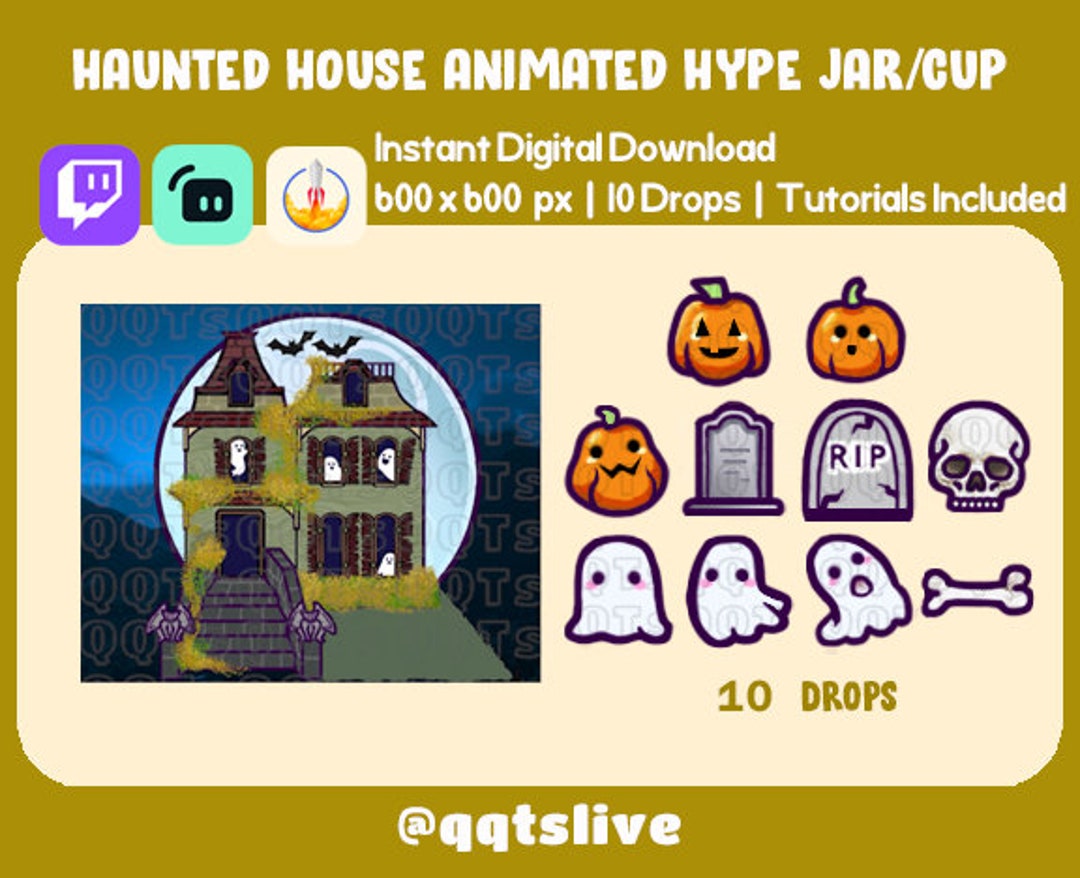 ANIMATED HAUNTED HOUSE Twitch Hype Jar - Stream Tip Cup / Jar - 2 Layers -  10 Bit Options - Set up Tutorial Included - Etsy, image size:1080x878