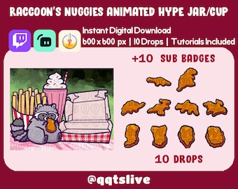 ANIMATED RACCOON NUGGETS Twitch Hype Jar - Stream Tip Cup + Sub Badges / Jar - 2 Layers - 10 Bit Options - Set Up Tutorial Included
