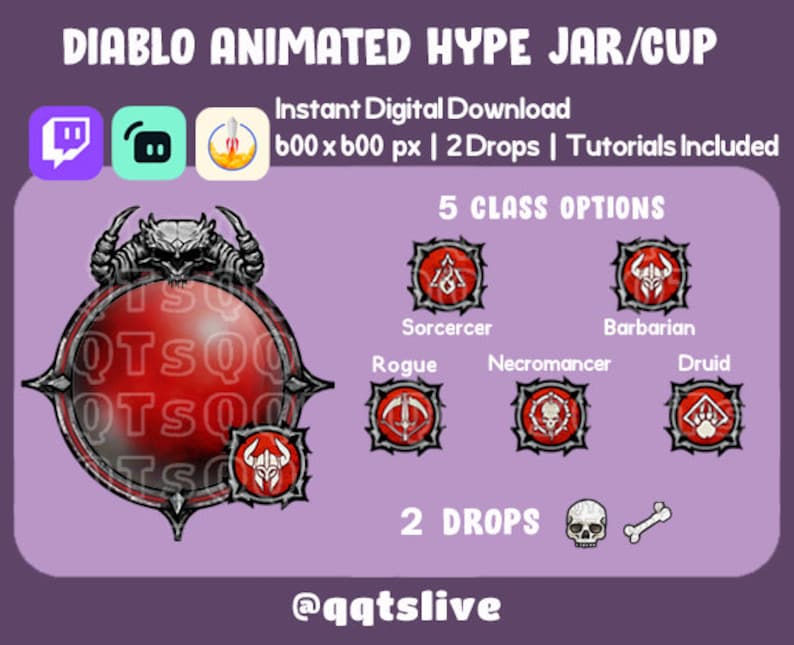 ANIMATED Twitch Hype Jar Stream Tip Cup / Jar 2 Layers 5 Class Sigil Options 2 Bit Options Set