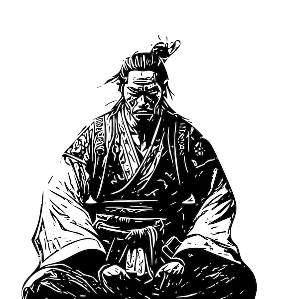 Samurai Meditation Japanese - Digital Download Files Svg, Png, Dxf, Jpeg - Laser, Sublimation, T-Shirt Design