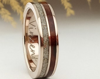 White gold ring - Wedding and anniversary rings made with wood and sand - 18K Solid Gold ring