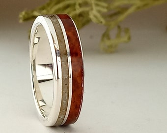 Alliances d’argent avec la bruyère et le sable - Alliances personnalisées - Bague pour lui et elle _ Cadeau d’anniversaire