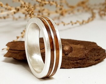 Bague olive et argent sterling - Bagues originales en argent et bois