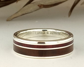 Ring made in silver an wood - Original wedding ring - Mens Wedding Band