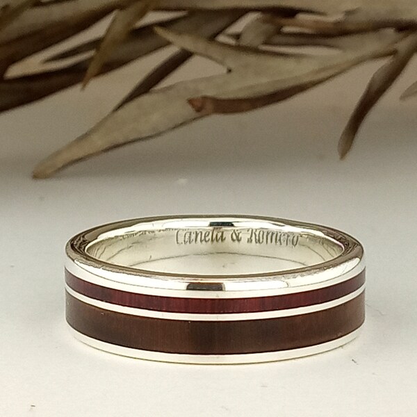 Ring made in silver an wood - Original wedding ring - Mens Wedding Band 