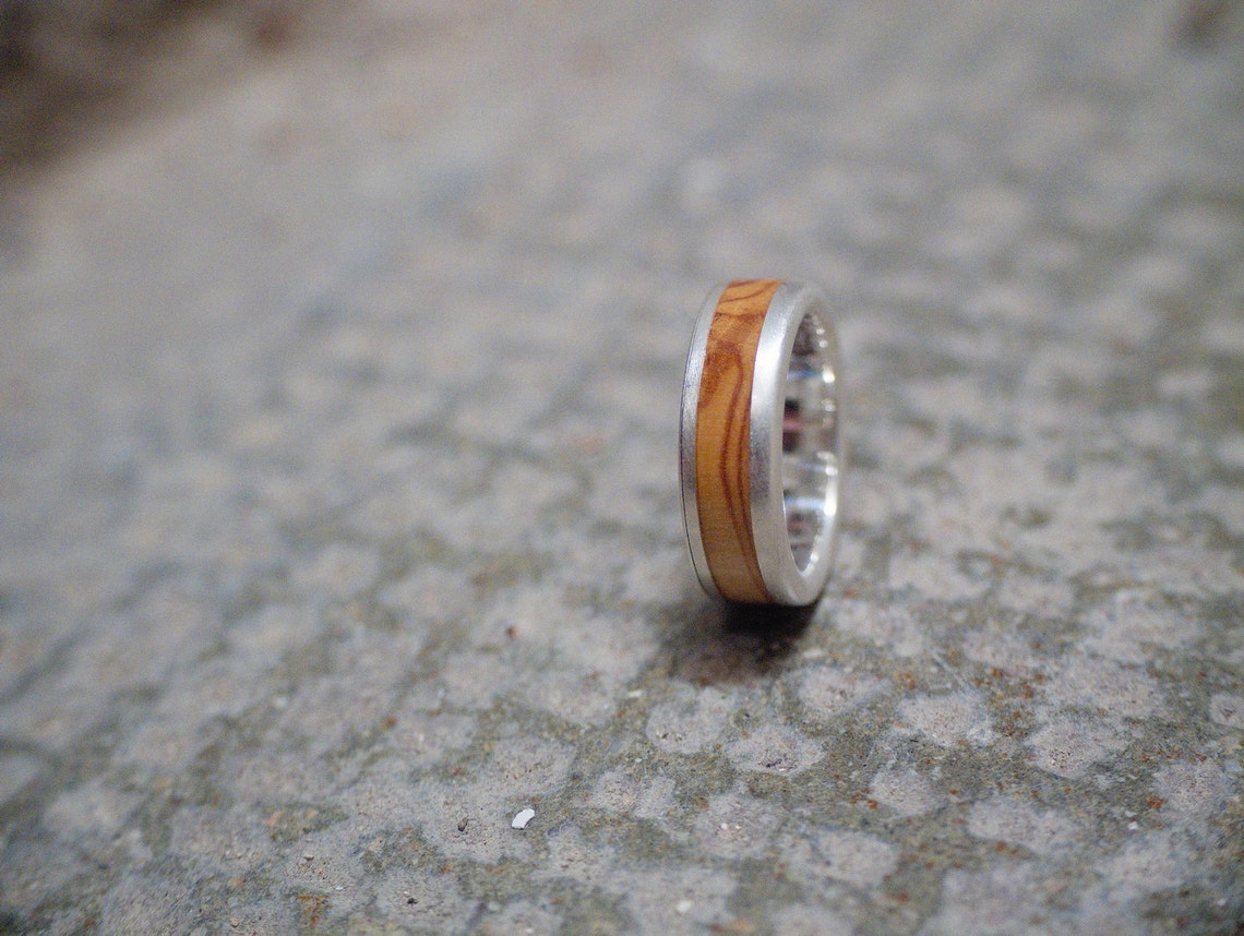 Olive wood Ring Silver Mens Wedding Band / Wood Ring / Wedding Etsy
