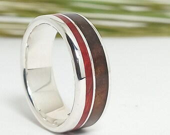 Original ring made in silver and wood - Original wedding ring - Mens Wedding Band