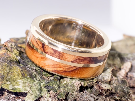 Mens Wedding Band Olive Gold Ring and 18k Yellow Gold Ring Ring