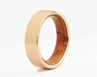 Rose gold and wood ring - Mens and womans wedding Band - nature ring - 18K Solid Gold ring