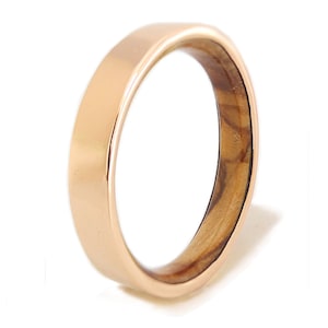 Rose gold ring and olive wood - New design in Original wedding rings- Trending rose gold ring - 18K Solid Gold ring