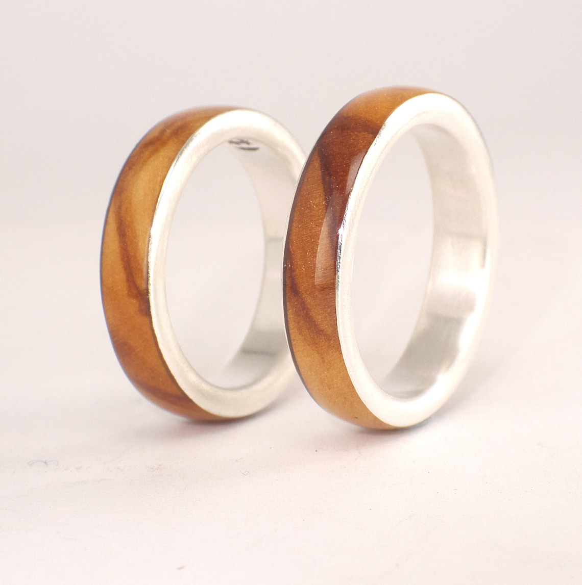 Olive Wood and Sterling Silver Wedding Rings / Olive Ring / Etsy
