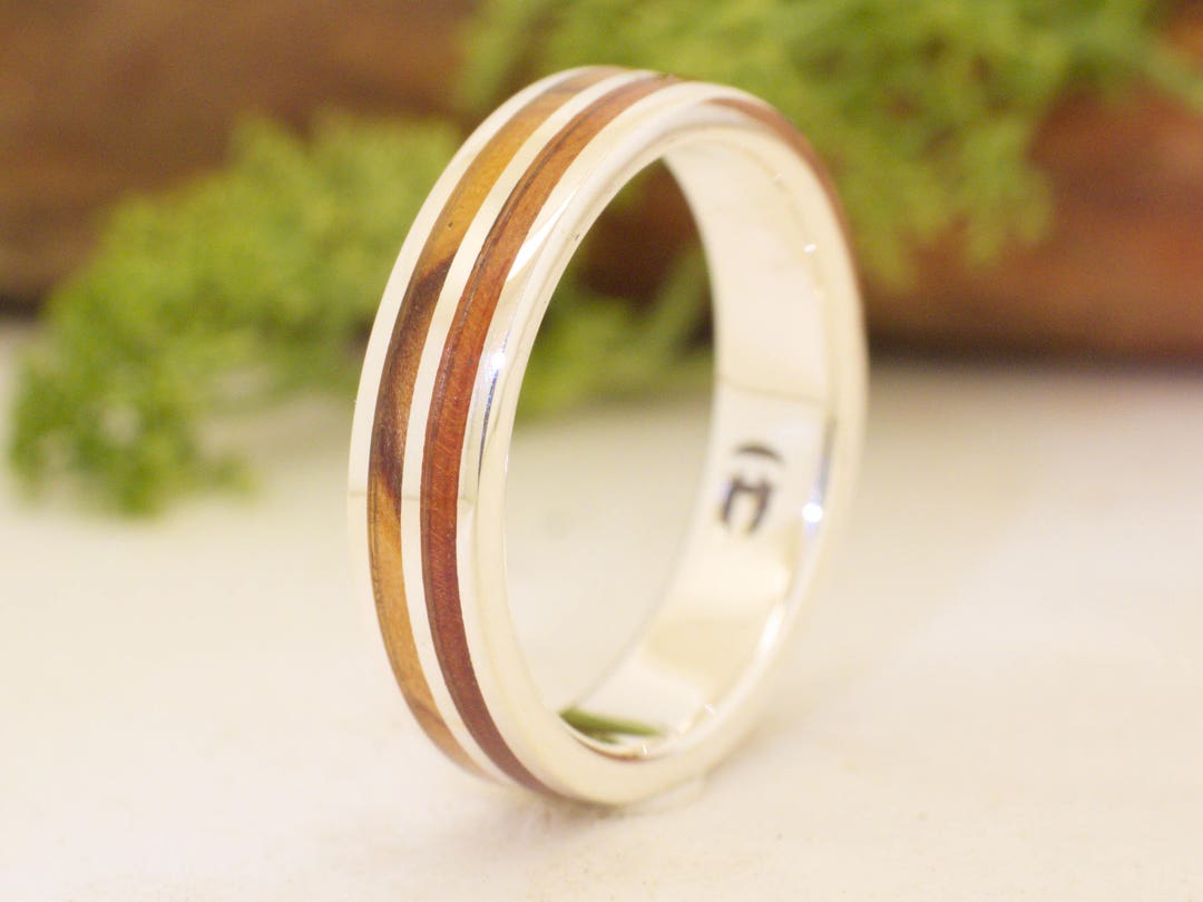 Wood Ring Olive and Briar Root Wood in Sterling Silver, Olive Ring ...