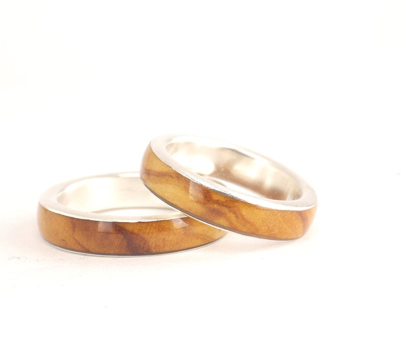 Olive Wood and Sterling Silver Wedding Rings / Olive Ring / Etsy