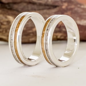 Wood silver ring with Shell, oak and Sand  - Women and mens Ring Wood, wood wedding bands, unisex ring.