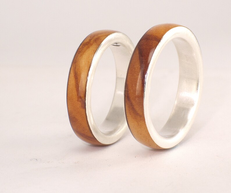 Olive Wood and Sterling Silver Wedding Rings / Olive Ring / Etsy