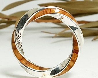 Bague Moebius en argent sterling avec bois d’olivier - Bague à bijoux infinie - Bague originale - Bijoux naturels