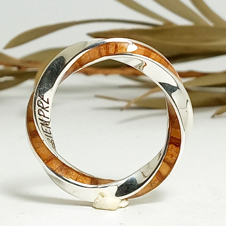 Moebius ring silver with olive wood Infinity ring jewelry Original rings image 1
