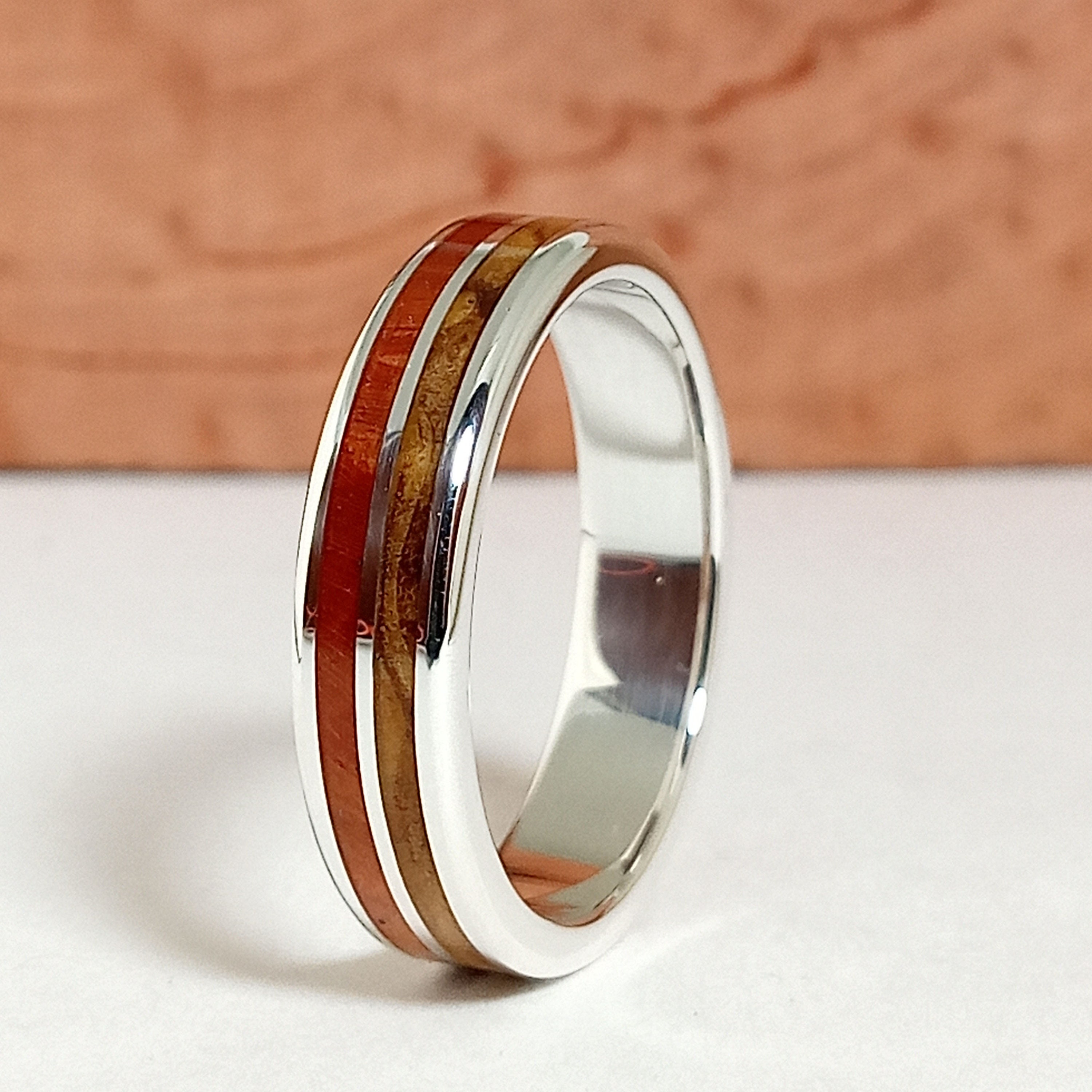 Wedding Ring Made With Wood Briar Root and Olive Silver