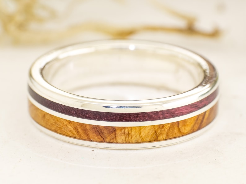 Silver Mens Wedding Ring with Purple Heart and Juniper ...