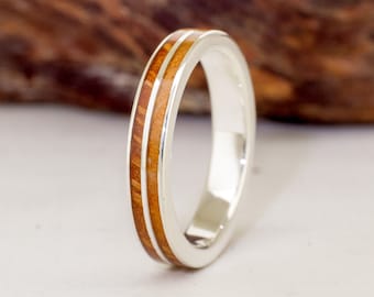 Bague en argent massif et dentelle sheoak Bois Alliances originales mariage en bois